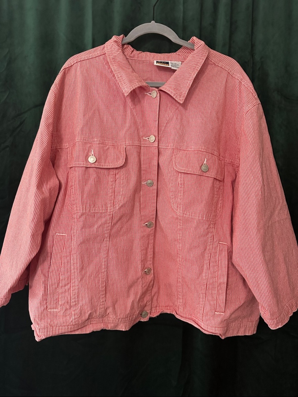 Red and White Gingham Button-Front Jacket